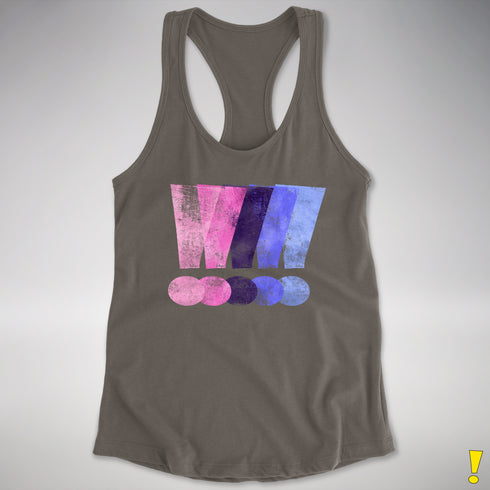 Distressed Omnisexual Pride Exclamation Points Racerback Tank - Dark Grey